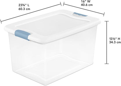 Sterilite 12 Pack Latching Box, Under Bed Storage Bins with Lids, Clear Plastic, 64 Quart - Heavy-Duty Organizing Containers for Closet, Bathroom, and Office