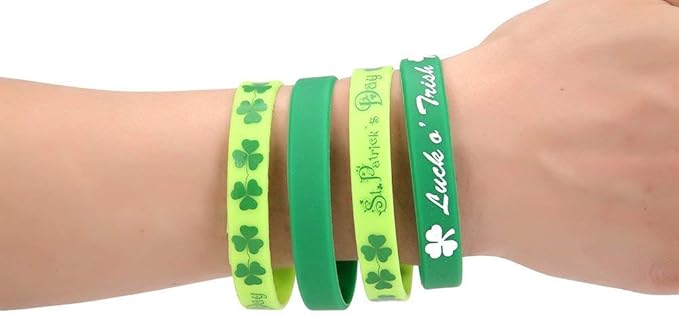 Moon Boat 74PCS St. Patrick's Day Shamrock Rubber Wristbands Bracelets - Party Favors Supplies Gifts Decorations