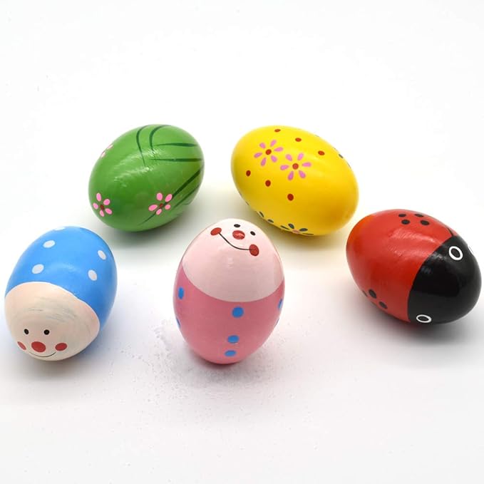 Hayder 5 Pack Wooden Easter Eggs Shakers Maracas Percussion Musical for Party Favors, Classroom Prize Supplies, Basket Stuffers Fillers, Easter Gifts for Children