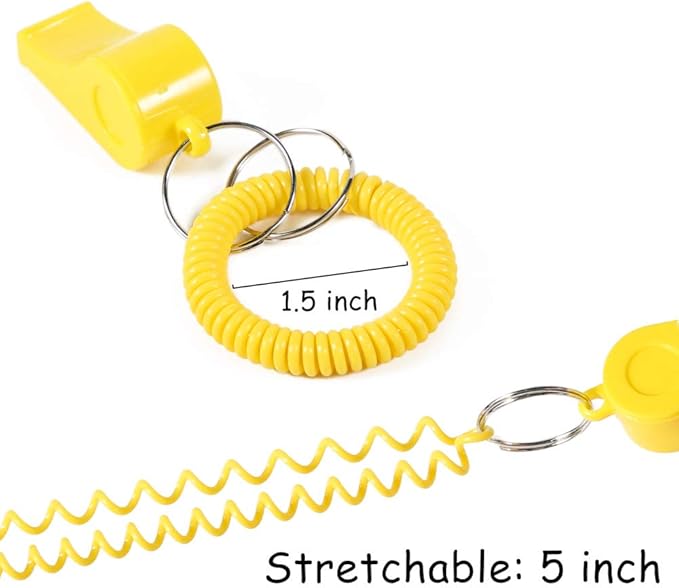 PRLOSO 24 Pieces Whistle Bracelets with Keychain for Kids Party Favors Noisemaker Plastic Sports Party Whistle Toys Bulk