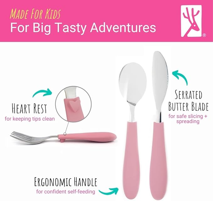 Elk and Friends Kids Silverware with Silicone Handle | Childrens Safe Flatware | Kids Utensils | Spoon + Fork + Knife set | 4 years+ | 6 Pieces