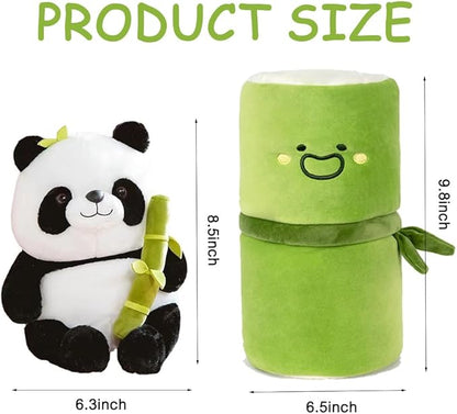 Cute Panda Plush Toy with Bamboo Cover, Bamboo Tube Panda Plush Toy, Kawaii Panda Stuffed Toys, Animal Panda Plush Doll Pillow Toys for Kids Funny Birthday Gift (9.8in)