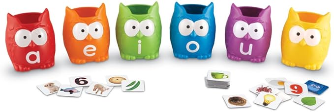 Learning Resources Vowel Owls Sorting Set, Word Recognition, Assorted Colors, Set of 6, Ages 5+