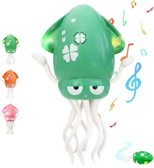 Dancing Octopus Baby Toy – USB Rechargeable Electric Crawling Tummy Time Toy, Magical Musical Squid with LED Lights, Music & Obstacle Avoidance – Birthday Gift for Kids Ages 3Y+ (Green)