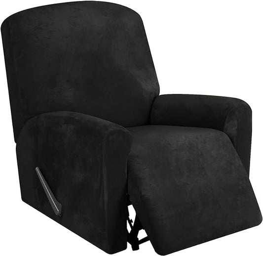 FestiCorp Recliner Chair Covers Real Velvet 4-Pieces Recliner Covers for Small Lazy Boy Recliner Chair Stretch Recliner Sofa Slipcovers Furniture Protector with Side Pocket & Elastic Bottom, Black