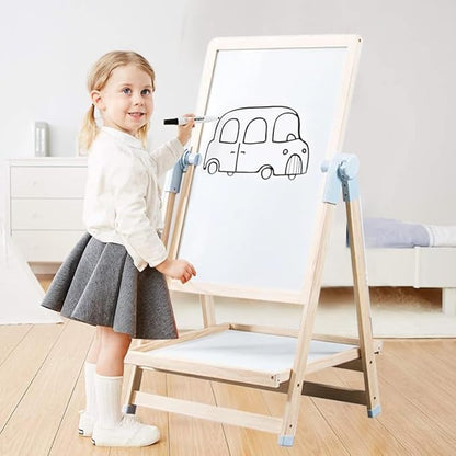 Adena Montessori Art Easel for Kids, 2 in 1 Adjustable Wooden Standing Art Easel & Toys Table Montessori Learning Furniture for 3-8 Years Old Children