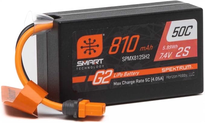Spektrum 7.4V 810mAh 2S Smart G2 50C LiPo: IC2, SPMX812SH2