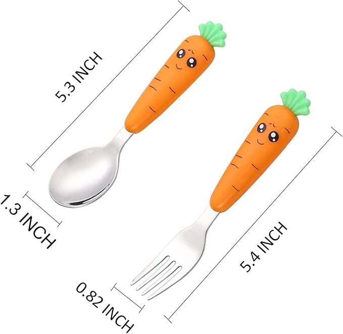 Ginbear Toddler Utensils with Case, Kids Spoons and Forks Self-feeding, Stainless Steel Baby Silverware, Child Flatware Sets, Travel Cutlery Set for Ages 18 Months+