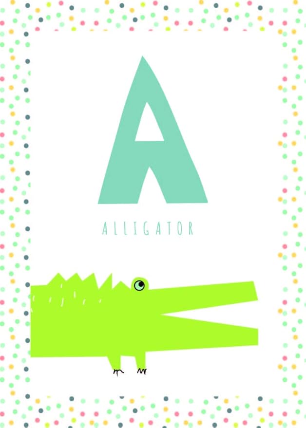 English Alphabet Wall Cards Art Flash Cards- Set of 26 White (5" x 7") Animal Alphabet Cards for Nursery Decor, Gifts, Kids Room, Classroom, by Kindred Sol Collective