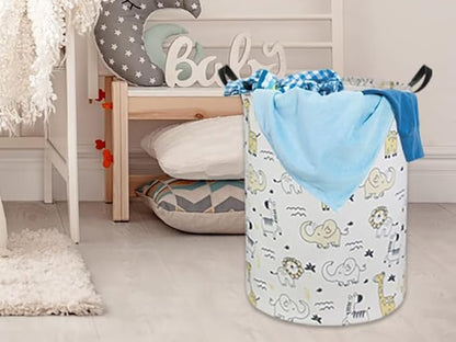 HIYAGON Baby Laundry Hamper Basket Baby Hamper for Nursery Boy and Girl Cute Kids Toys Storage Bin Organizer Animal Room Decor(Animals)