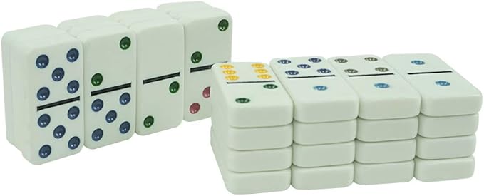 Mexican Train Dominoes Set - Double 12 Colored Dot Dominoes - Includes 91 Tiles with 9 Trains, 4 Wooden Trays and Storage Bag for 2-8 Players Ages 8+