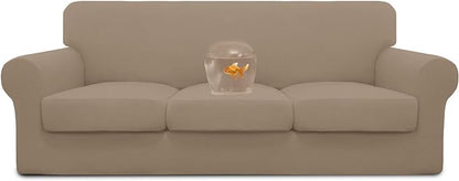 Easy-Going 100% Dual Waterproof Stretch Soft Couch Cover for Dogs, Sofa Slipcover for 3 Separate Cushion Couch Leakproof Furniture Protector for Kids, Pets Camel