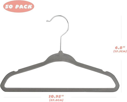 Velvet Baby Hangers 50 Pack, 11 Inch Kids Non Slip Hangers, Premium Childrens Hangers for Clothes, Space-Saving Nursery Hangers, Perfect Infant/Toddler Clothes Hangers for Daily Use(Grey)