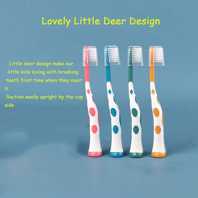 8 Packs Kids Toothbrush, Extra Soft Lovely Little Deer Toddler Toothbrush for Kids 2-8 Years (Pink&Orange&Blue&Green)