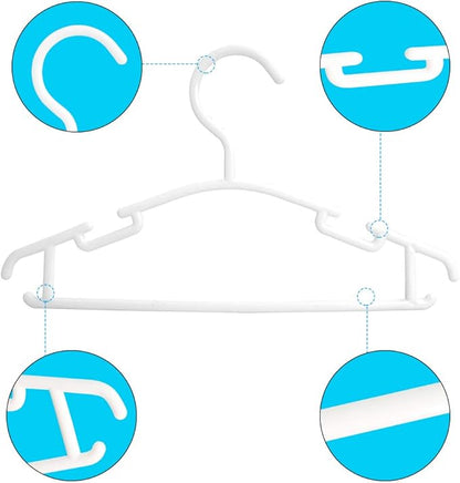 Kids Hangers 60 Pack White Plastic Baby Hangers, Toddler Hangers for Infant Child Clothing