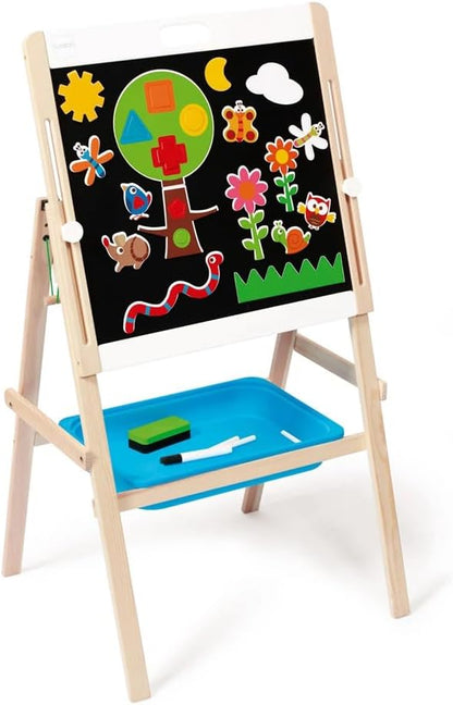 Adjustable Wooden Easel by Scratch Europe – 2-in-1 Chalkboard and Dry Erase Magnet Set for Kids – Paint, Color and Draw – Encourages Imaginative and Developmental Play – Engaging Learning – Ages 3+