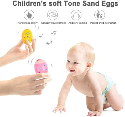 Wooden Easter Eggs Shakers Toys, Maracas Kids Hand Percussion Shakers Percussion Musical for Party Favors Kids Easter Basket Stuffers, 4 Pack Easter Eggs with 2 Shaker Sand Hammer Kit