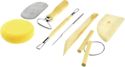 SE Pottery and Clay Carving Tool Set with Wooden Handles- Pottery Kit for Beginners- Clay Sculpting Set of 8 Pcs - 4PT8