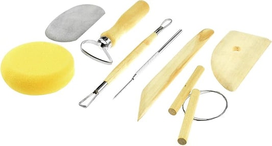 SE Pottery and Clay Carving Tool Set with Wooden Handles- Pottery Kit for Beginners- Clay Sculpting Set of 8 Pcs - 4PT8
