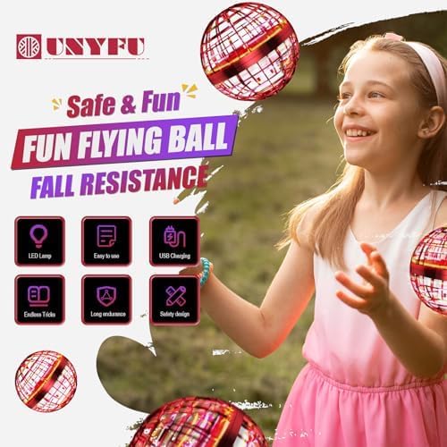 2025 Flying Orb Ball Toy, Galaxy Boomerang Hover Ball Led Lights Mini Drone Globe Hand Controlled Flying Ball Toys Cool Toys Gift for 6 7 8 9 10+ Year Old Boys Girls Teens Outdoor Toys (Red)