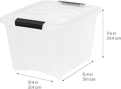 IRIS USA 19 Qt Stackable Plastic Storage Bins with Lids, 6 Pack - BPA-Free, Made in USA - Discreet Organizing Solution, Latches, Durable Nestable Containers, Secure Pull Handle - Pearl