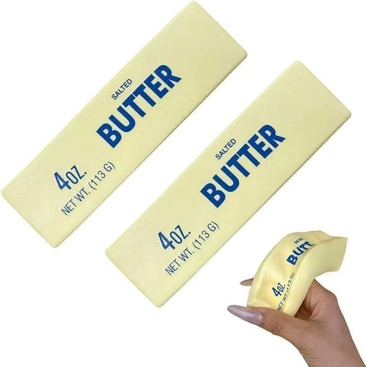 2PCS Slow Rebound Cute Butter Squeeze Stress Balls, 2026 New Squeeze Ball Realistic Butter Stick Soft Squeeze Toys, Upgrade Stress Relief Fidget Toys Wet Slow Rebound Stress Relief Toy (Beige)