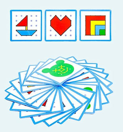 YHZAN Wooden Geoboard Graphing Peg Board Montessori Toddler Sensory Toy Colorful Rubber Bands Pattern Cards Preschool Learning Game