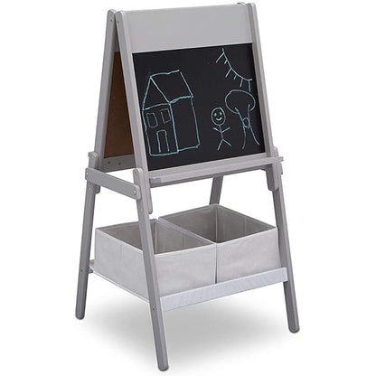 Delta Children MySize Kids Double-Sided Storage Easel -Ideal for Arts & Crafts, Drawing, Homeschooling and More - Greenguard Gold Certified, Grey