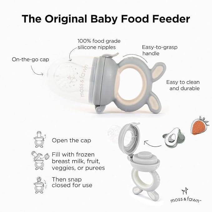Baby’s First Bites Starter Kit – Ice Cube Tray, Forage Feeder, Freezer Mold & Pacifier Feeder – Milestone Magnet for Food Tracking & Feeding Tips – Baby Food Prep Essentials - Dew