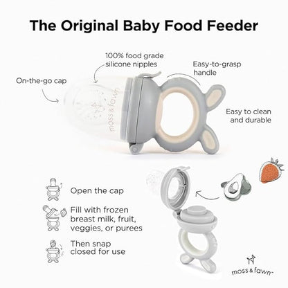 Baby’s First Bites Starter Kit – Ice Cube Tray, Forage Feeder, Freezer Mold & Pacifier Feeder – Milestone Magnet for Food Tracking & Feeding Tips – Baby Food Prep Essentials - Dew