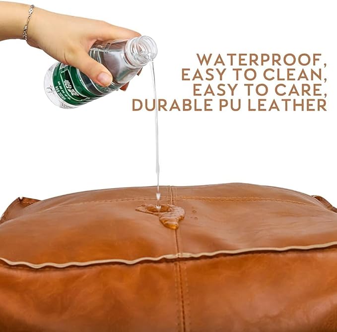 Louis Donné Moroccan Unstuffed Pouf Cover, Faux Leather Poofy Ottoman Footstool For living room Decoration Square Foot Rest for Storage Orange Floor Cushion Footrest 17.7 Inch (Only Cover) (No Filler)