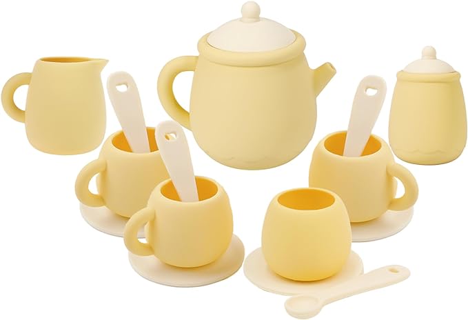 MCGMITT Toy Tea Set, Silicone Tea Party Set for Little Girls Boys, 15 Pcs BPA Free Dishwasher Safe Pretend Tea Set for Toddlers Kids Age 3-6, Non Breakable Cute Toy Kitchen Accessories for Children