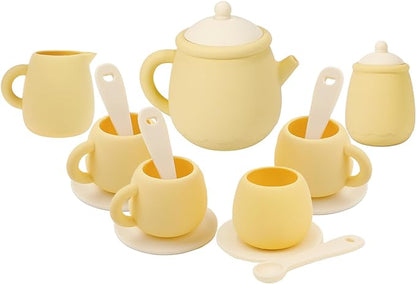MCGMITT Toy Tea Set, Silicone Tea Party Set for Little Girls Boys, 15 Pcs BPA Free Dishwasher Safe Pretend Tea Set for Toddlers Kids Age 3-6, Non Breakable Cute Toy Kitchen Accessories for Children