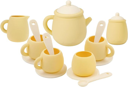 MCGMITT Toy Tea Set, Silicone Tea Party Set for Little Girls Boys, 15 Pcs BPA Free Dishwasher Safe Pretend Tea Set for Toddlers Kids Age 3-6, Non Breakable Cute Toy Kitchen Accessories for Children