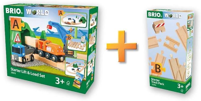BRIO Starter Lift&Load Set Wooden Toy Train Durable | Child Safe | Encourages Creativity | Compatible with All Wooden Railway Sets | Includes Engine, Lorry, Wagon, Track and More