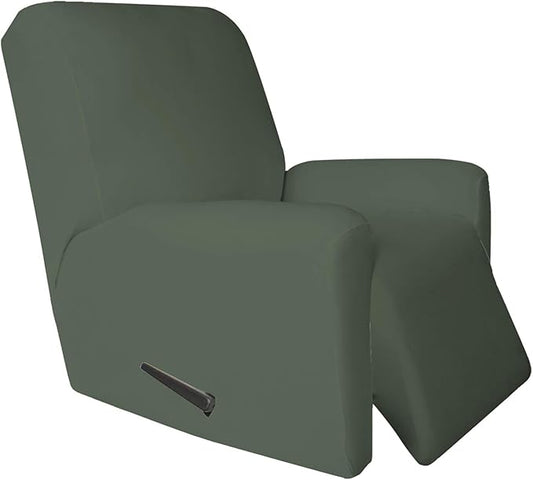 Easy-Going 4 Pieces Microfiber Stretch Recliner Slipcover – Spandex Soft Fitted Sofa Couch Cover, Washable Furniture Protector with Elastic Bottom for Kids,Pet (Greyish Green)
