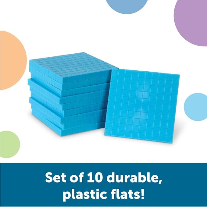 Learning Resources Plastic Base Ten Flats, Early Math, Counting, Place Value, Homeschool, 10 Pieces, Ages 6+
