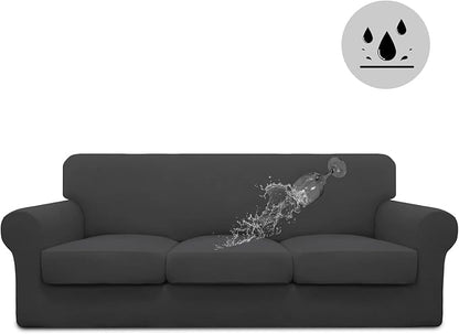 Easy-Going 100% Dual Waterproof Stretch Soft Couch Cover for Dogs, Sofa Slipcover for 3 Separate Cushion Couch Leakproof Furniture Protector for Kids, Pets Dark Gray