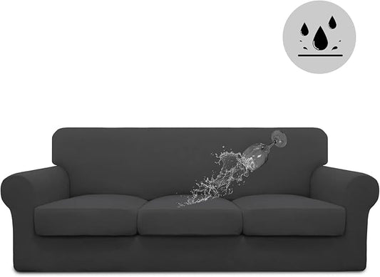 Easy-Going 100% Dual Waterproof Oversized Cover Stretch Soft Couch Cover for Dogs, Sofa Slipcover for 3 Separate Cushion Couch Leakproof Furniture Protector for Kids, Pets Dark Gray
