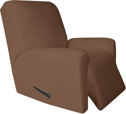 Easy-Going 4 Pieces Microfiber Stretch Recliner Slipcover – Spandex Soft Fitted Sofa Couch Cover, Washable Furniture Protector with Elastic Bottom for Kids, Pet(Recliner, Brown)