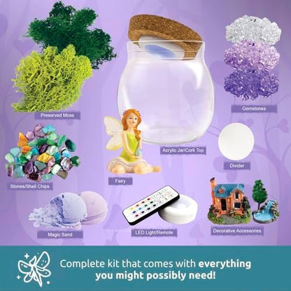 Fairy Garden Light Up Terrarium Kit for Kids I Girls Toys Craft Kits for Kids I Night Light for Kids Crystal Growing Kit I Terrarium Jar Christmas Gifts for Kids I Birthday Gifts for Girls Age 5-12