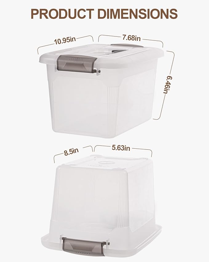 Citylife 4 Packs 6 QT Storage Bins with Lids Clear Plastic Bins with Grey Handle Stackable Storage Containers for Organizing