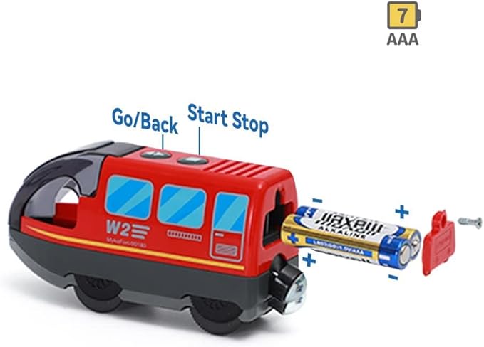 Battery Operated Wooden Train Track Set Toy High Speed for Toddlers 3 4 5 Years Old Boys Kids Magnetic Couplings City Vehicle with Figures