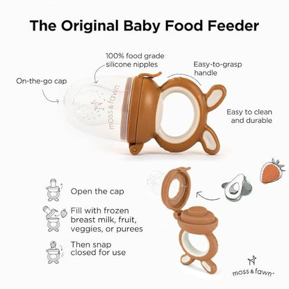 Baby’s First Bites Starter Kit – Ice Cube Tray, Forage Feeder, Freezer Mold & Pacifier Feeder – Milestone Magnet for Food Tracking & Feeding Tips – Baby Food Prep Essentials - Foliage