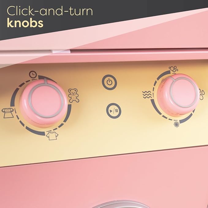 KidKraft Laundry Playset Children's Pretend Wooden Stacking Washer and Dryer Toy with Iron and Basket, Pastel, Gift for Ages 3+