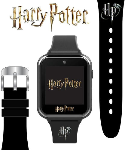 Accutime Kids Harry Potter Educational Learning Touchscreen Black Smart Watch Toy with Black Strap for Girls, Boys, Toddlers - Selfie Cam, Games, Alarm, Calculator, Pedometer (Model: HP4096AZ)