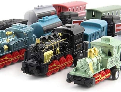 Exasinine 4 Sets Steam Train Model Train Set Pull-Back Trains Die-Cast Metal Locomotive for Display or Play Ideal Home Decor and Gift for Train Enthusiasts Collectors Boys and Girls