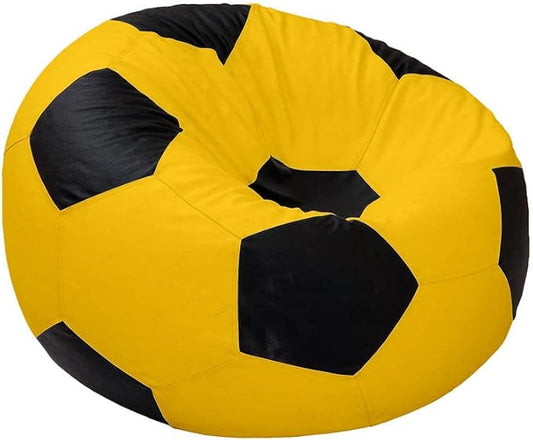 Ample Decor Soccer Bean Bag Cover (Filler Not Included), Leatherette Durable Double Stitched Material Sturdy Zippers, Ideal for Children and Teenagers - Yellow and Black