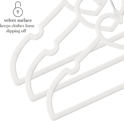 Kids Velvet Hangers 50 Pack, 12.8 Inch Non Slip Toddler Hangers, Ultra Slim Space Saving Childrens Hanger - 360° Swivel Hook, Cascade Design, Durable & Cute Baby Hangers (White