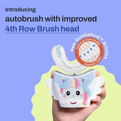 autobrush Kids U Shaped Electric Toothbrush, ADA Accepted, Sonic Pro with Unique 360° Nylon Bristles 3 Cleaning Modes,Whitening LED-Lights,Plays Music (Double-Sided),Ages 3-5, Unicorn